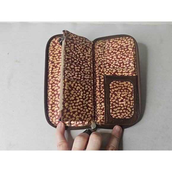 FOSSIL Key•Per Zip Around Wallet Clutch Fall Flowers Coated Canvas 8"x4" - Picture 7 of 15